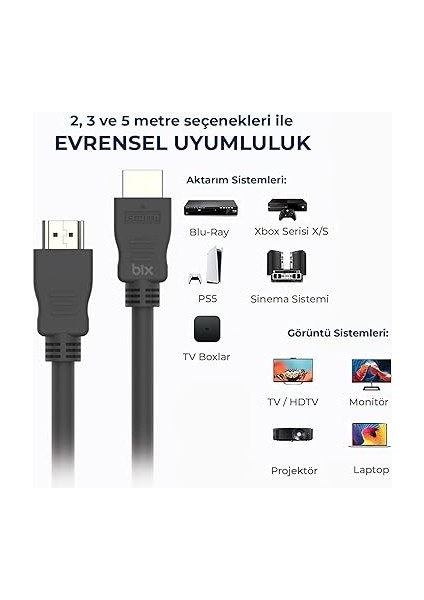 NHD03 4K@60Hz Yüksek Hızlı HDMI &amp; Ethernet Kablosu, 18GBPS Veri Aktarım Hızı, HDMI 2.0, Full Hd 3D Ready Teknolojisi, Pvc Kaplama, Bilgisayar Monitörü, UHD Tv, Ps5, Ps4 Uyumlu 3 Metre Kablo fırsatları