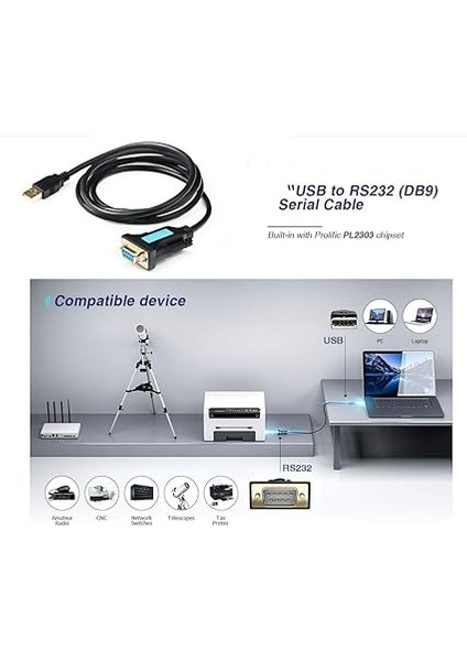 USB To RS232 Adaptörü, Prolific PL2303 Yonga Seti, Usb2.0 Male To RS232 Dişi Db9 Seri Kablo 2 M 6ft Windows Xp,windows Vista, 7,8,10, Mac Os 10.6 Above Linux Için modelleri