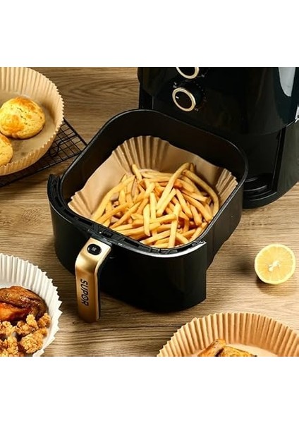 Fryer Pişirme Kağıdı, Hava Fritözü Kağıdı, Fırın Pişirme Kağıdı, Xl ve Xxl Uygun, Tarım Bakanlığı Onaylı, Kare Tabak, Koruma Tabağı ile Birlikte, 20X20+4,5 Cm, 100 Adet modelleri