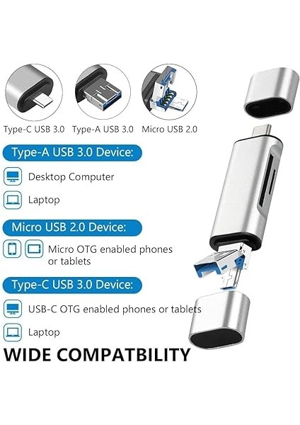 Type C USB Kart Okuyucu Micro Sd Card Reader Çevirici Dönüştürücü Adaptör modelleri