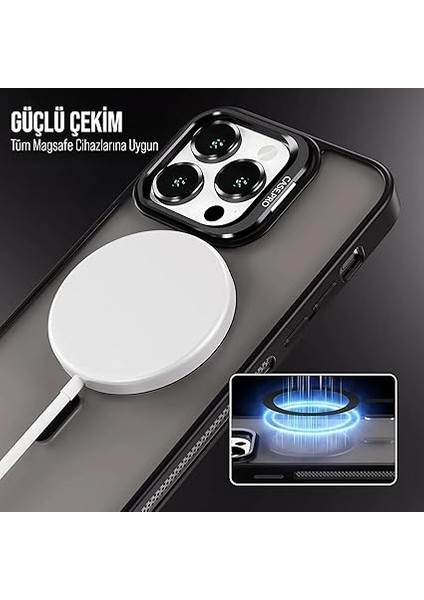 iPhone Için Kılıf Kamera Korumalı Magsafe Wireless Şarj Özellikli Mat Şeffaf Renkli Standlı Kılıf (Lens Hediyeli) (Siyah, iPhone 13) modelleri