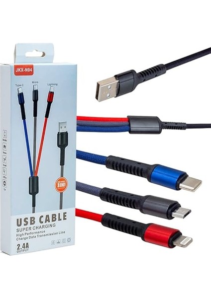 Jkx-44 USB To Mıcro USB Type-C Lıghtnıng 3lü 2.4 Amper Sarj Kablosu