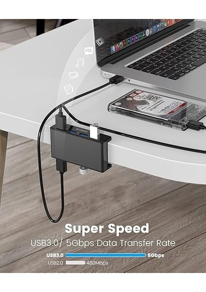 USB Hub Clip Tipi, 4 Port USB 3.0 Hub 5 Gbps Super Speed Mini Alüminyum Veri Merkezi 150 cm Kablolu (A To A, Siyah) Monitörler, Çalışma Masaları Için (Güç Kaynağı Bağlantısı Yok) - Siyah indirimleri