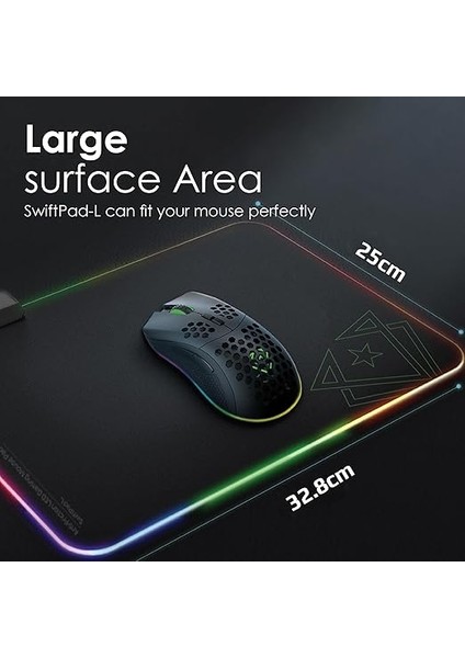 Swiftpad-L, Oyun Fare Altlığı, Düz Kayma, Mikro Dokulu Kumaş Yüzey Büyük (32,8 x 20 Cm), Dikişli Kenarlı, Kaymaz Taban, 13 Rgb LED Modu fırsatları