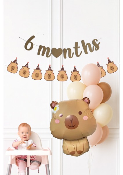 Kapibara Tema 6 Aylık Süsleri Seti 6 Months Banner ve Balon Seti