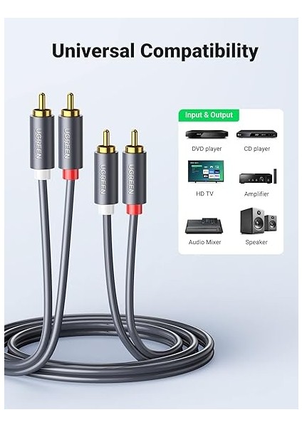 2rca To 2rca Ses Kablosu, 1 Metre, Antrasit modelleri