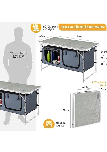 Saklama Dolaplı Kamp Masası, Outdoor Kamp Mutfağı, Kamp Dolabı, Katlanabilir Kamp Piknik Masası, Seyahat Mutfağı, Mutfak Dolabı, Depolama Bölmeli, Dış Mekan Mutfağı 120-60CM- Kumaş Desenli fiyatları