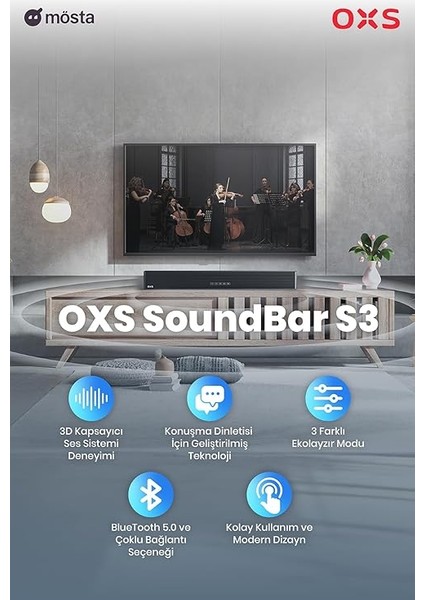 S3 Tv Soundbar – Bluetooth 5.0, Dinamik Bas, 3D Surround, Diyalog Geliştirme, Aux/optik/koaksiyel Uyumluluk, Çoklu Ses Modları, Duvara Monte Edilebilir modelleri