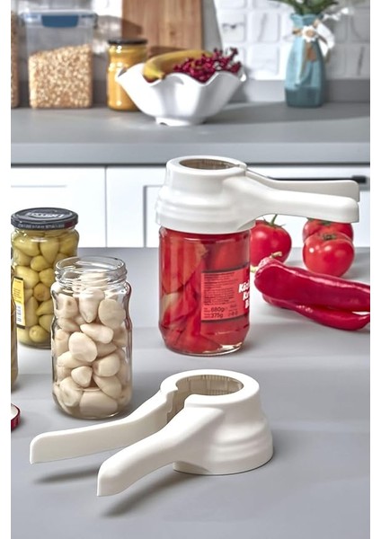 Kitchen Her Boy Kavanoz Kapağına Uyumlu Kırılmaya Karşı Dayanıklı Plastik Konserve Turşu Kavanoz Açacağı Beyaz