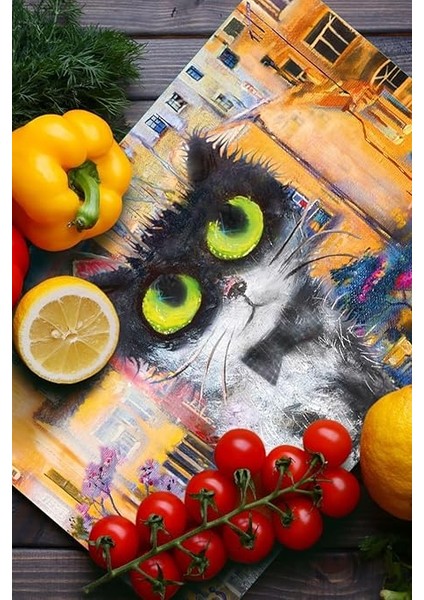 Cam Kesme Tahtası ve Sunum Tablası Renkli Kedi Desenli 30X40 cm fiyatları