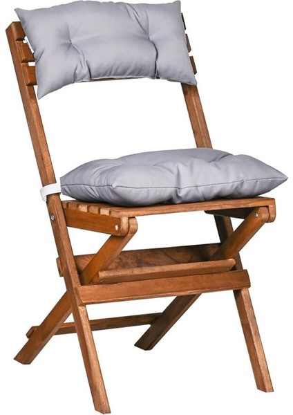 Vernikli Puf Minderli Ahşap Katlanabilir Bahçe Mutfak Balkon Teras Sandalyesi (Ceviz-Gri)