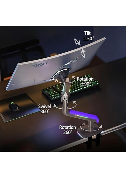 Bayou G60-GAMING, 2-20 kg Uyumlu, 32INCH-60INCH Aralığında Büyük Ekranlar Için Rgb Aydınlatmalı Oyuncu Monitör Standı fırsatları