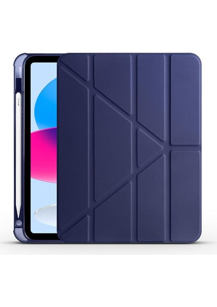 Ipad (A16) 2025 ile Uyumlu Üçgen Kalem Bölümlü Standlı Uyku Modlu Akıllı Kılıf A3355, Lacivert