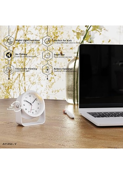 3,5 Inç Küçük Analog Çalar Saatler, Pille Çalışan Masa Saati, Işıklı Sevimli Masa Saati, Seyahat, Başucu, Yatak Odası, Çocuklar, Oturma Odası Dekoru Için Ayarlanabilir Açı (Beyaz) fiyatları