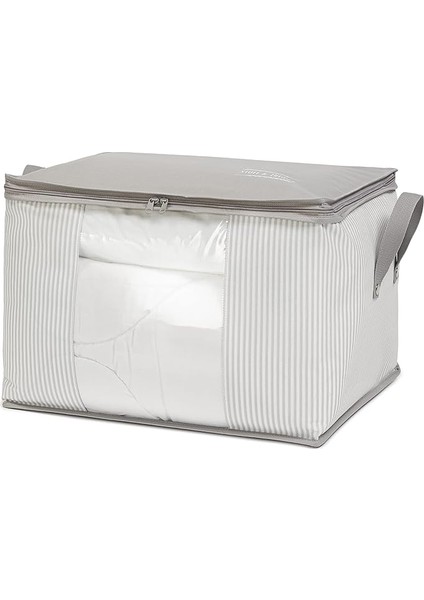 Home Textile Orta Boy Pvc Pencereli Gri Çizgili Stuff &amp; Things Hurç 45 x 40 x 30 cm