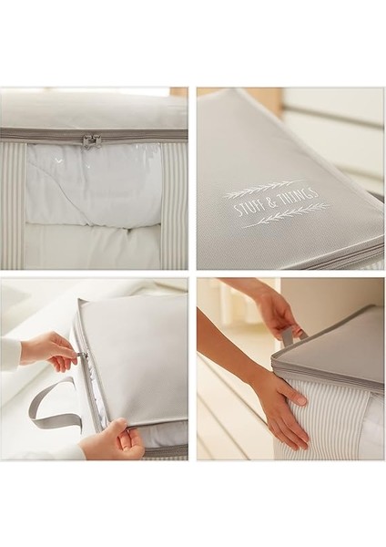 Home Textile Orta Boy Pvc Pencereli Gri Çizgili Stuff &amp; Things Hurç 45 x 40 x 30 cm fırsatları