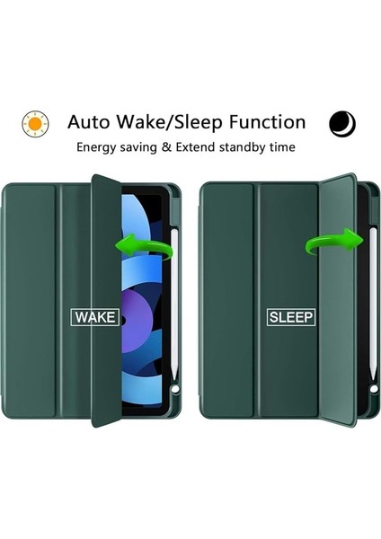 Ipad Air 11INÇ 2024 Air 4-5-6.nesil 10.9 ile Uyumlu Kılıf Pen Charge Kalem Bölmeli Orj Kapak Case, Koyu Yeşil modelleri