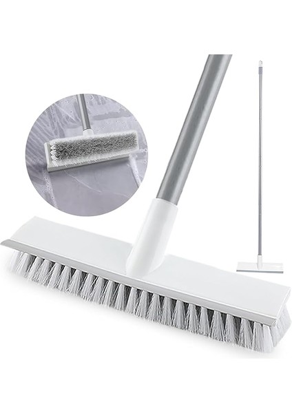 Plus Uzun Saplı Zemin Fırçalama Fırçası 54''- Sert Kıl 2'si 1 Arada Duş Temizleyici Silecekli Mutfak, Duvar, Fayans, Harç, Küvet ve Halı, Fırça Süpürgesi Ovma Garajı, Veranda Güverte
