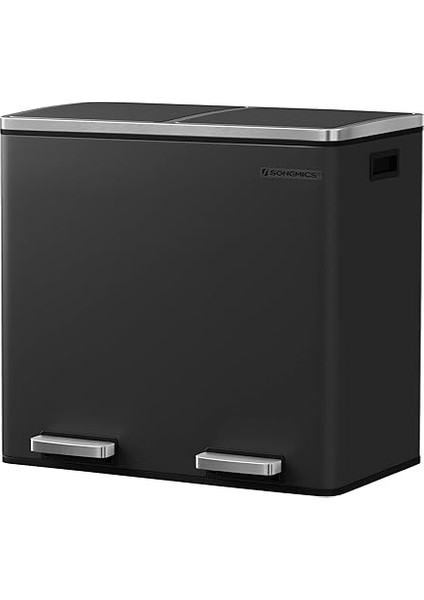 2 Bölmeli Atık Ayırma Sistemli Pedallı Çöp Kovası, Atık Kovası, Mutfak Için, 2 x 24 L, Yumuşak Kapanmalı, Plastik Iç Kova, Pedallı ve Kulplu, Siyah, LTB48BK