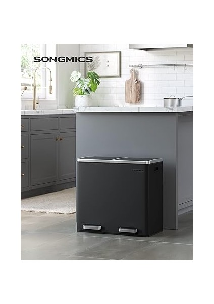 2 Bölmeli Atık Ayırma Sistemli Pedallı Çöp Kovası, Atık Kovası, Mutfak Için, 2 x 24 L, Yumuşak Kapanmalı, Plastik Iç Kova, Pedallı ve Kulplu, Siyah, LTB48BK fiyatları