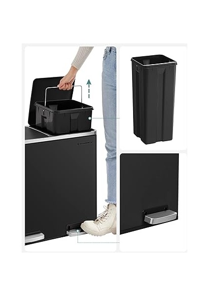 2 Bölmeli Atık Ayırma Sistemli Pedallı Çöp Kovası, Atık Kovası, Mutfak Için, 2 x 24 L, Yumuşak Kapanmalı, Plastik Iç Kova, Pedallı ve Kulplu, Siyah, LTB48BK fırsatları