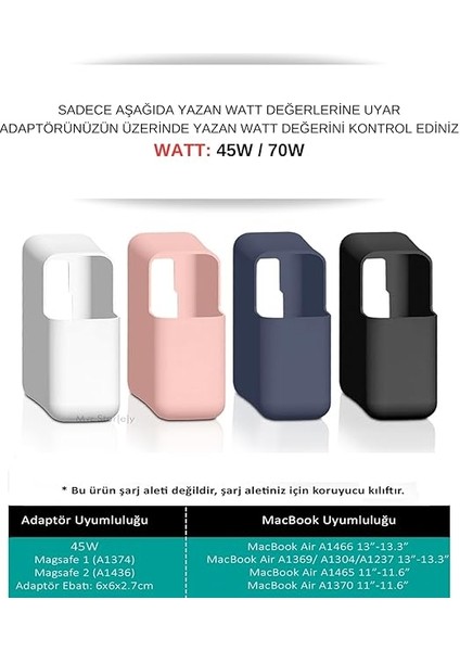 Şarj Aleti Silikon Kılıfı Macbook Air Magsafe 1-2 45W ve 70W ile Uyumlu Siyah fırsatları