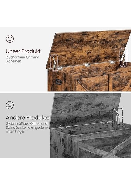 Ayakkabı Bankı, Depolama Alanlı Oturma Bankı, Oturma Sandığı, 2 Güvenlik Menteşesi, Saklama Dolabı, Ahır Tarzı, 40 x 100 x 46 Cm, Vintage Kahverengi LSB060T01 fırsatları