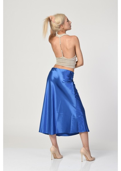 Big Dart Yüksek Bel Saten Etek - Mavi Mavi - 38 fiyatları