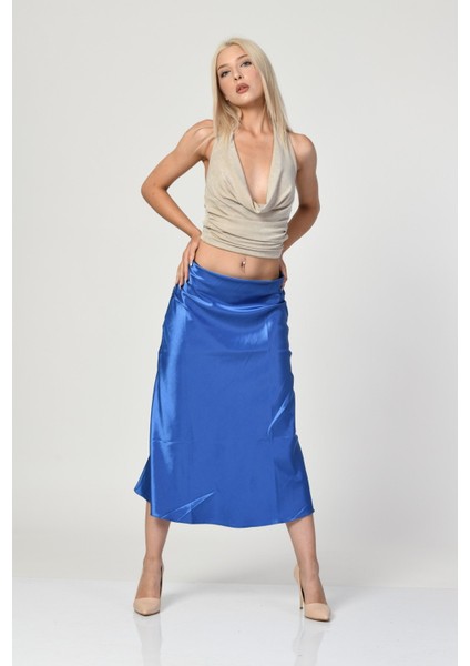 Big Dart Yüksek Bel Saten Etek - Mavi Mavi - 38 fırsatları