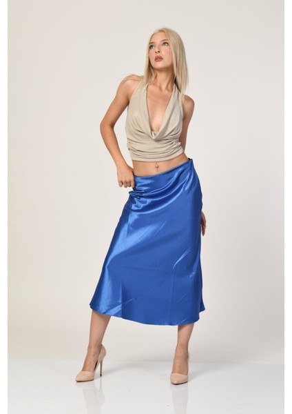 Big Dart Yüksek Bel Saten Etek - Mavi Mavi - 38 indirimleri