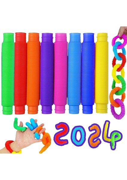 Pop Tüpler Sensörlü Oyuncak, Renkli Streç Boru Sensörlü Oyuncak, Çocuklar Için Pop Tüpler, Stres ve Korku Azaltma, Çocuklar, Yetişkinler Için Hediye, Çocuk Doğum Günü, Erkek Misafir Hediyesi (8 Adet)