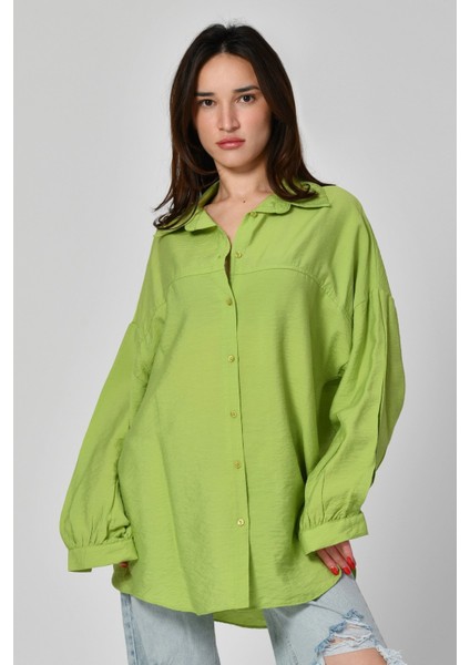 Big Dart Uzun Oversize Gömlek - Fıstık Yeşili Fıstık Yeşili - 42