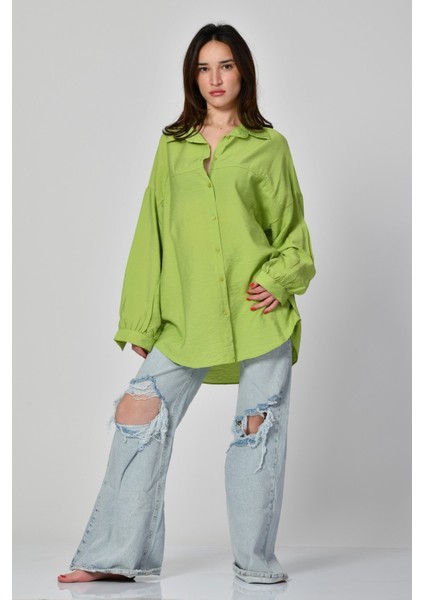 Big Dart Uzun Oversize Gömlek - Fıstık Yeşili Fıstık Yeşili - 42 modelleri