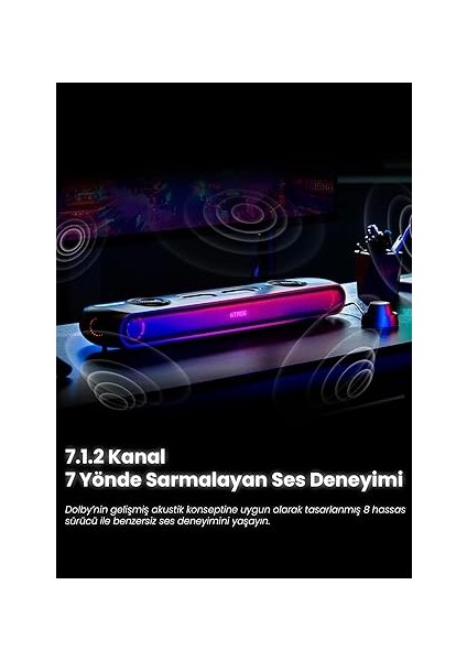 Thunder Pro+ Gaming Soundbar, Kablosuz Yastık Hoparlör, 7.1.2 Dolby Atmos ile Sinematik 3D Ses Deneyimi, Güçlü Dahili Woofer, Kişiselleştirilebilir Uygulama Özellikleri, Adaptif Rgb Efektleri, fiyatları
