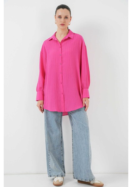 Big Dart Çizgili Oversize Gömlek - Fuşya Fuşya - 38 fiyatları