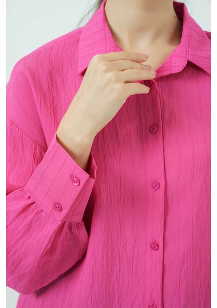 Big Dart Çizgili Oversize Gömlek - Fuşya Fuşya - 38 fırsatları
