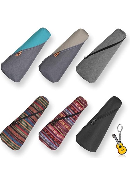 Keten Silindirik Ukulele Durumda 10MM Sünger Taşınabilir Su Geçirmez Ukuleles Çanta Kapak Uke Aksesuar Depolama Cebi ile Konser Çantası, Gri, 21/23 In Soprano/concert, Klasik