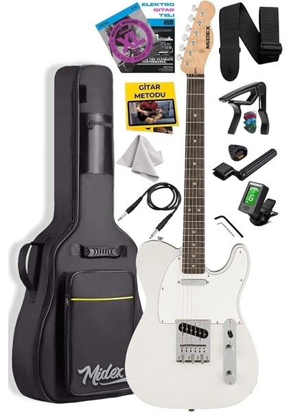 TLX-50WH Tele Kasa Gül Klavye 2 Single-Coil Manyetik Elektro Gitar