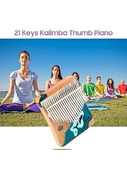 Hluru 21 Tuşları Kalimba Piyano Kayın Ahşap Başparmak Parmak Piyano Enstrüman Mavi Okyanus Balina Desen Çocuklar Için Yetişkinler Yeni Başlayanlar Için Tuning Çekiç ile Songbook fırsatları