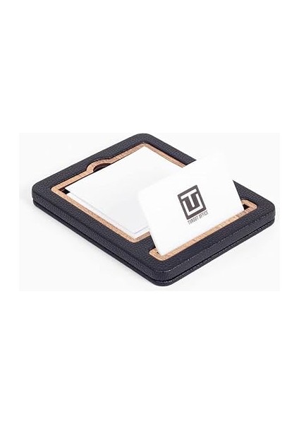 Office Deri Notluk Siyah Ahşap Detaylı Notluk ve Kartvizitlik modelleri