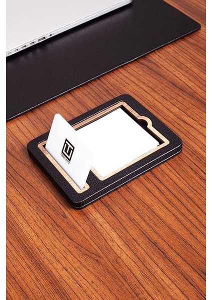 Office Deri Notluk Siyah Ahşap Detaylı Notluk ve Kartvizitlik indirimleri