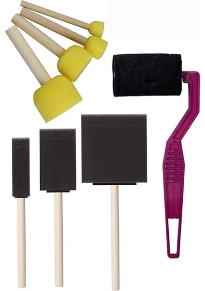 Rulo Kesik Uçlu ve Tampon Sünger Fırça Seti 8 Parça 1 Paket Ponpon Akrilik Boya Yağlı Boya Guaj Boya Sulu Boya Sanatsal