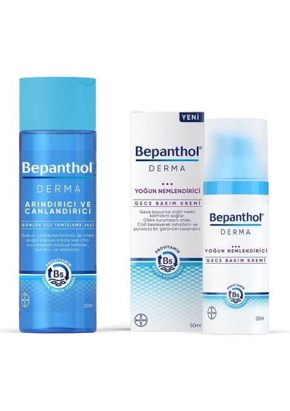 Derma Yoğun Nemlendirici Gece Bakım Kremi 50ML + Derma Arındırıcı &amp; Canlandırıcı Günlük Yüz Temizleme Jeli 200ML