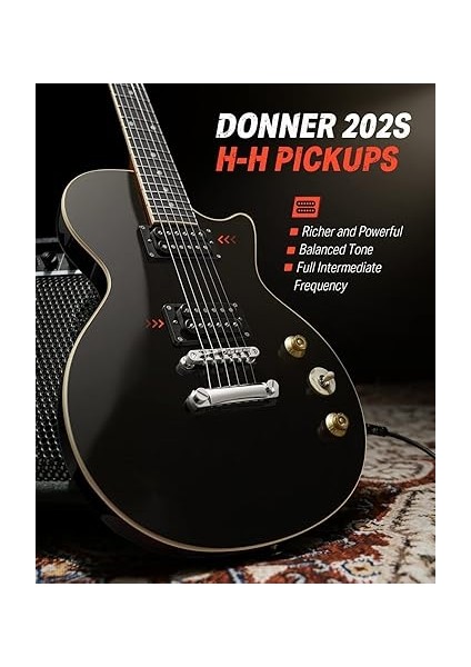 Lp Elektro Gitar Kiti Tam Boy Gitar Başlangıç Seti 90 cm (39 Inç) Tek Parça Gövde, Çanta, Askı, Tel (Lp Stili, Siyah) modelleri