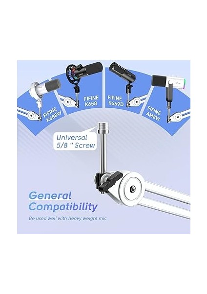 Mikrofon Bom Kol Standı, Metal Ağır Hizmet Mikrofon Standı, Makas Süspansiyonu Ayarlanabilir Bom Kolu, Podcast Kayıt Akış Oyunu Için, Masa Kelepçesi Ile, 5/8 "vida, Kablo BAĞLARI-BM63 Beyaz fırsatları