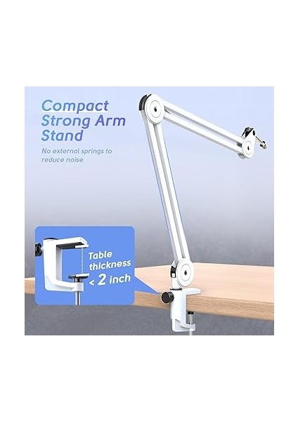 Mikrofon Bom Kol Standı, Metal Ağır Hizmet Mikrofon Standı, Makas Süspansiyonu Ayarlanabilir Bom Kolu, Podcast Kayıt Akış Oyunu Için, Masa Kelepçesi Ile, 5/8 "vida, Kablo BAĞLARI-BM63 Beyaz indirimleri