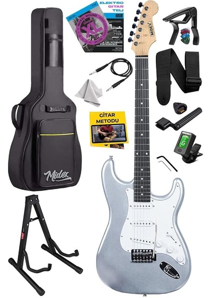 RPH-30SL-ST Gül Klavye Silver Strat Kasa Sss Elektro Gitar Seti