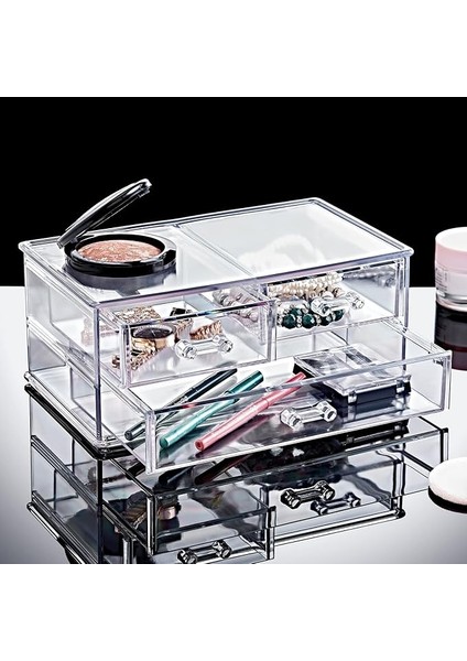 3 Çekmeceli Makyaj Malzemesi Düzenleyici Makyaj Organizeri, Akrilik Çekmeceli Makyaj Organizeri, 15CMX24CMX10CM