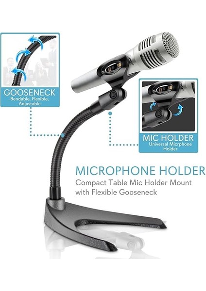 Masaüstü Mikrofon Standı - Evrensel Masa Üstü Mikrofon Tutucu, Esnek 8,2 Inç Gooseneck Montajlı ve Sağlam U Şekilli Taban - Masa Masası Veya Tezgah Için Mükemmel - Pmks8, Siyah fırsatları