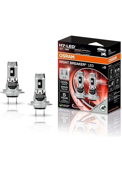 H7 Night Breaker LED Speed,trafiğe Çıkma Onaylı, 6000 K, Hızlı Kurulum, Mekanik Aksesuar Gerekmez, LEDEC02 Entegre